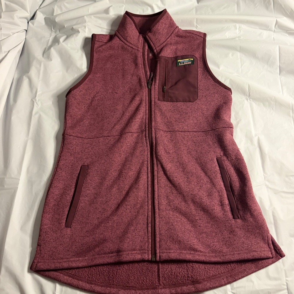 LL Bean Womens Sweater Fleece Vest Small Burgundy Heather Full Zip Outdoor Layer
